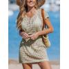 CUPSHE Women Crochet Swim Cover Up Short Sleeve V Neck Bathing Suit Beach Dress Summer Swimwear Coverups(Khaki)