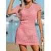 CUPSHE Women Crochet Swim Cover Up Short Sleeve V Neck Bathing Suit Beach Dress Summer Swimwear Coverups(Pink)