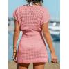 CUPSHE Women Crochet Swim Cover Up Short Sleeve V Neck Bathing Suit Beach Dress Summer Swimwear Coverups(Pink)