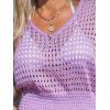 CUPSHE Women Crochet Swim Cover Up Short Sleeve V Neck Bathing Suit Beach Dress Summer Swimwear Coverups(Purple)