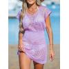 CUPSHE Women Crochet Swim Cover Up Short Sleeve V Neck Bathing Suit Beach Dress Summer Swimwear Coverups(Purple)