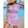 CUPSHE Women Crochet Swim Cover Up Short Sleeve V Neck Bathing Suit Beach Dress Summer Swimwear Coverups(Purple)