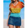 CUPSHE Women Crochet Swim Cover Up Short Sleeve V Neck Bathing Suit Beach Dress Summer Swimwear Coverups(Rainbow Colorblock)