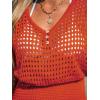 CUPSHE Women Crochet Swim Cover Up Short Sleeve V Neck Bathing Suit Beach Dress Summer Swimwear Coverups(Red Orange)