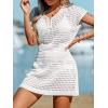 CUPSHE Women Crochet Swim Cover Up Short Sleeve V Neck Bathing Suit Beach Dress Summer Swimwear Coverups(Solid White)