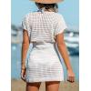 CUPSHE Women Crochet Swim Cover Up Short Sleeve V Neck Bathing Suit Beach Dress Summer Swimwear Coverups(Solid White)