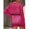 CUPSHE Women Crochet Swimsuit Cover Up Set Long Sleeve 2 Piece Summer Bathing Suit Beach Outfit(Hot Pink)