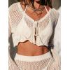 CUPSHE Women Crochet Swimsuit Cover Up Set Long Sleeve 2 Piece Summer Bathing Suit Beach Outfit(Khaki)