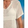 CUPSHE Women Crochet Swimsuit Cover Up Short Sleeve Beach Dress V Neck Bathing Suit Coverups for Beach Swimwear(Beige)