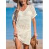 CUPSHE Women Crochet Swimsuit Cover Up Short Sleeve Beach Dress V Neck Bathing Suit Coverups for Beach Swimwear(Beige)