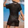 CUPSHE Women Crochet Swimsuit Cover Up Short Sleeve Beach Dress V Neck Bathing Suit Coverups for Beach Swimwear(Black)