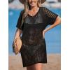 CUPSHE Women Crochet Swimsuit Cover Up Short Sleeve Beach Dress V Neck Bathing Suit Coverups for Beach Swimwear(Black)