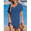 CUPSHE Women Crochet Swimsuit Cover Up Short Sleeve Beach Dress V Neck Bathing Suit Coverups for Beach Swimwear(Navy)