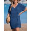 CUPSHE Women Crochet Swimsuit Cover Up Short Sleeve Beach Dress V Neck Bathing Suit Coverups for Beach Swimwear(Navy)