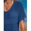 CUPSHE Women Crochet Swimsuit Cover Up Short Sleeve Beach Dress V Neck Bathing Suit Coverups for Beach Swimwear(Navy)