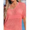 CUPSHE Women Crochet Swimsuit Cover Up Short Sleeve Beach Dress V Neck Bathing Suit Coverups for Beach Swimwear(Pink)