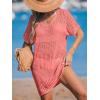 CUPSHE Women Crochet Swimsuit Cover Up Short Sleeve Beach Dress V Neck Bathing Suit Coverups for Beach Swimwear(Pink)