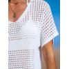 CUPSHE Women Crochet Swimsuit Cover Up Short Sleeve Beach Dress V Neck Bathing Suit Coverups for Beach Swimwear(White)