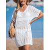 CUPSHE Women Crochet Swimsuit Cover Up Short Sleeve Beach Dress V Neck Bathing Suit Coverups for Beach Swimwear(White)