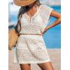CUPSHE Women Crochet Swimsuit Cover Ups Hollow Out Short Sleeve Beach Coverup Dress(B-apricot)