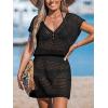 CUPSHE Women Crochet Swimsuit Cover Ups Hollow Out Short Sleeve Beach Coverup Dress(B-black)