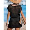 CUPSHE Women Crochet Swimsuit Cover Ups Hollow Out Short Sleeve Beach Coverup Dress(B-black)