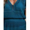 CUPSHE Women Crochet Swimsuit Cover Ups Hollow Out Short Sleeve Beach Coverup Dress(B-deep Teal)