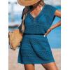 CUPSHE Women Crochet Swimsuit Cover Ups Hollow Out Short Sleeve Beach Coverup Dress(B-deep Teal)