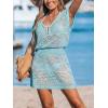 CUPSHE Women Crochet Swimsuit Cover Ups Hollow Out Short Sleeve Beach Coverup Dress(Blue)