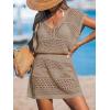 CUPSHE Women Crochet Swimsuit Cover Ups Hollow Out Short Sleeve Beach Coverup Dress(B-sand)