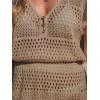 CUPSHE Women Crochet Swimsuit Cover Ups Hollow Out Short Sleeve Beach Coverup Dress(B-sand)
