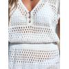 CUPSHE Women Crochet Swimsuit Cover Ups Hollow Out Short Sleeve Beach Coverup Dress(B-white)