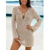 CUPSHE Women Crochet Swimsuit Cover Ups Long Sleeve Summer Beach Coverup Dress for Swimwear(Neutral)