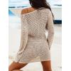 CUPSHE Women Crochet Swimsuit Cover Ups Long Sleeve Summer Beach Coverup Dress for Swimwear(Neutral)