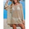 CUPSHE Women Crochet Swimsuit Cover Ups One Shoulder Long Sleeve Beach Coverup Tops(Apricot)