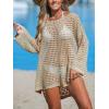 CUPSHE Women Crochet Swimsuit Cover Ups One Shoulder Long Sleeve Beach Coverup Tops(Apricot)