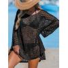 CUPSHE Women Crochet Swimsuit Cover Ups One Shoulder Long Sleeve Beach Coverup Tops(Black)