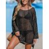 CUPSHE Women Crochet Swimsuit Cover Ups One Shoulder Long Sleeve Beach Coverup Tops(Black)