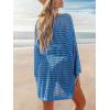 CUPSHE Women Crochet Swimsuit Cover Ups One Shoulder Long Sleeve Beach Coverup Tops(Blue)