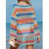 CUPSHE Women Crochet Swimsuit Cover Ups One Shoulder Long Sleeve Beach Coverup Tops(Cyan Striped)