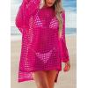 CUPSHE Women Crochet Swimsuit Cover Ups One Shoulder Long Sleeve Beach Coverup Tops(Hot Pink)