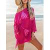 CUPSHE Women Crochet Swimsuit Cover Ups One Shoulder Long Sleeve Beach Coverup Tops(Hot Pink)