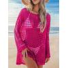 CUPSHE Women Crochet Swimsuit Cover Ups One Shoulder Long Sleeve Beach Coverup Tops(Hot Pink)