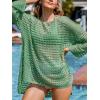 CUPSHE Women Crochet Swimsuit Cover Ups One Shoulder Long Sleeve Beach Coverup Tops(Light Green)