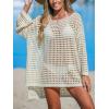 CUPSHE Women Crochet Swimsuit Cover Ups One Shoulder Long Sleeve Beach Coverup Tops(Sand)