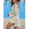 CUPSHE Women Crochet Swimsuit Cover Ups One Shoulder Long Sleeve Beach Coverup Tops(Sand)