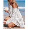 CUPSHE Women Crochet Swimsuit Cover Ups One Shoulder Long Sleeve Beach Coverup Tops(White)