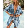 CUPSHE Women Kimono Bathing Suit Cover Up Tie Dye Open Front Casual Swimsuit Coverup Boho Mini Beach Cover Ups(Blue Tie Dye)