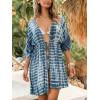 CUPSHE Women Kimono Bathing Suit Cover Up Tie Dye Open Front Casual Swimsuit Coverup Boho Mini Beach Cover Ups(Blue Tie Dye)