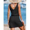 CUPSHE Women Swimsuit Cover Up V Neck Sleeveless Waffle Knit Beach Coverup Dress(Black)
